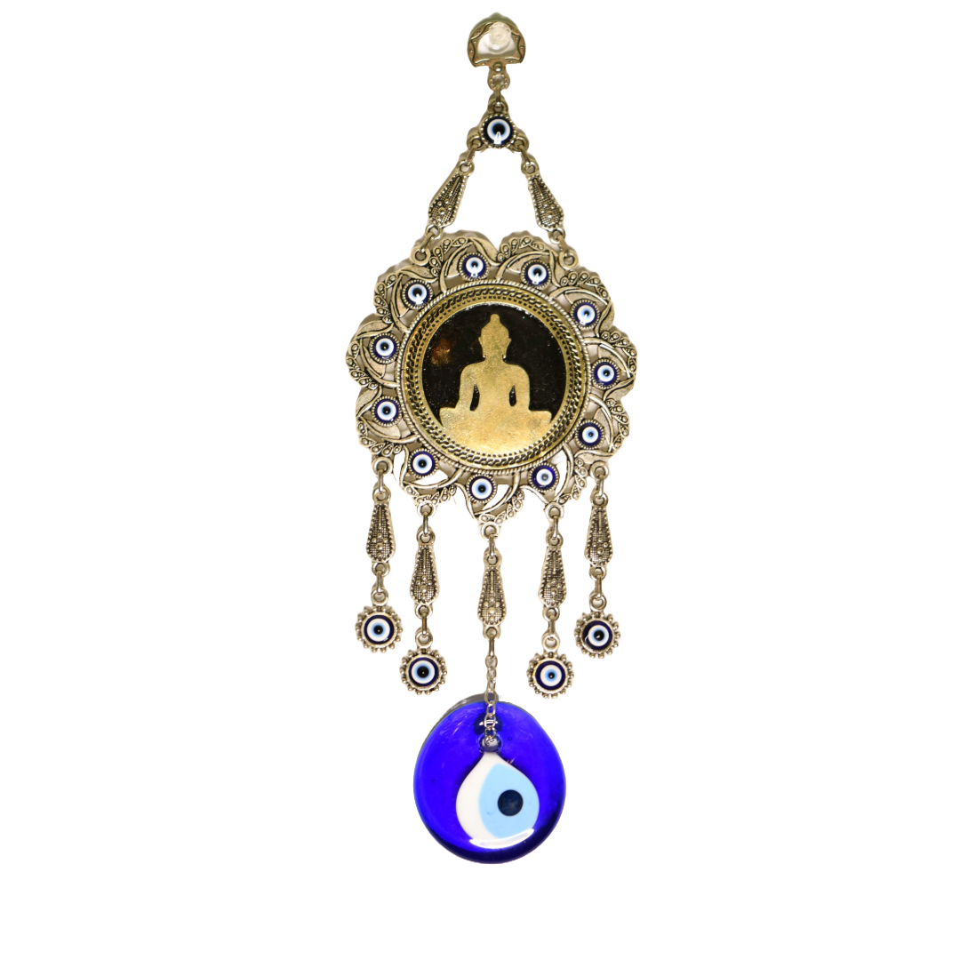 Evil Eye with Buddha Wall Hanging | Spiritual Protection Decor | Zen Boho Home Amulet
