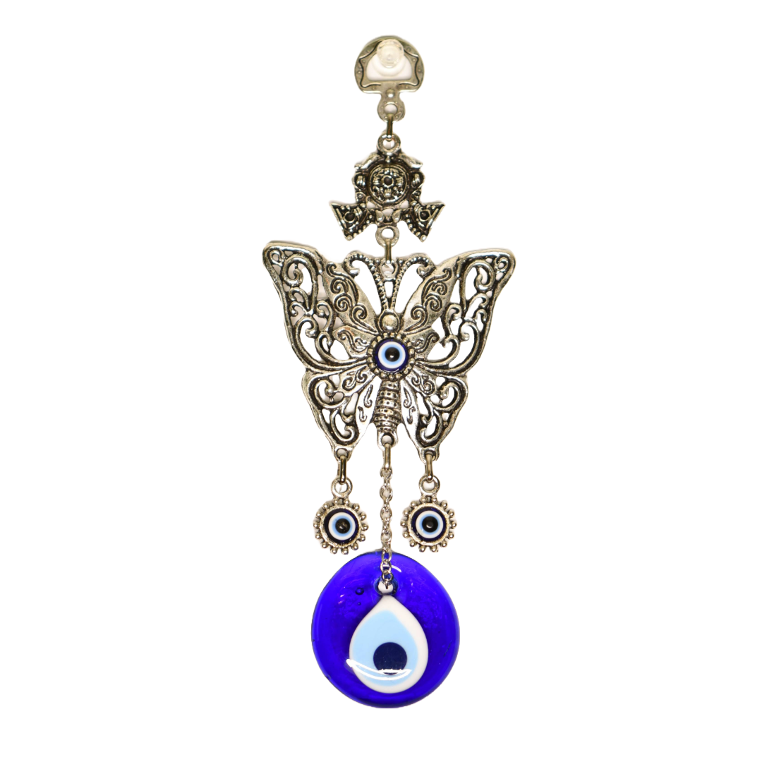Butterfly Evil Eye Wall Hanging | Protection Decor Amulet | Boho Spiritual Home Charm