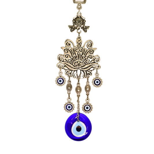 Lotus Flower Evil Eye Wall Hanging | Spiritual Protection Decor | Boho Home Amulet Gift