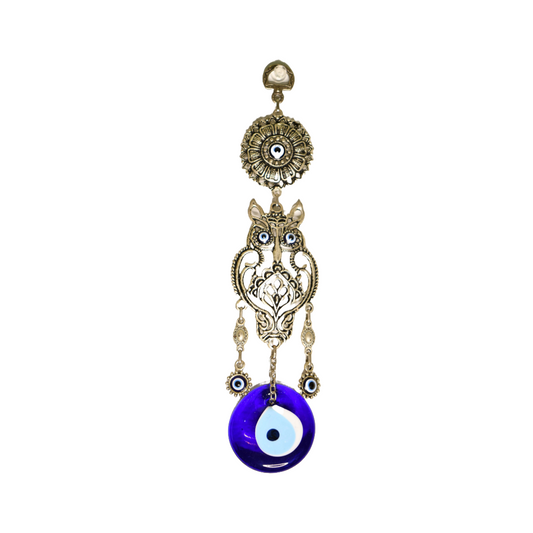 Owl Evil Eye Wall Hanging | Wisdom & Protection Decor | Spiritual Boho Amulet